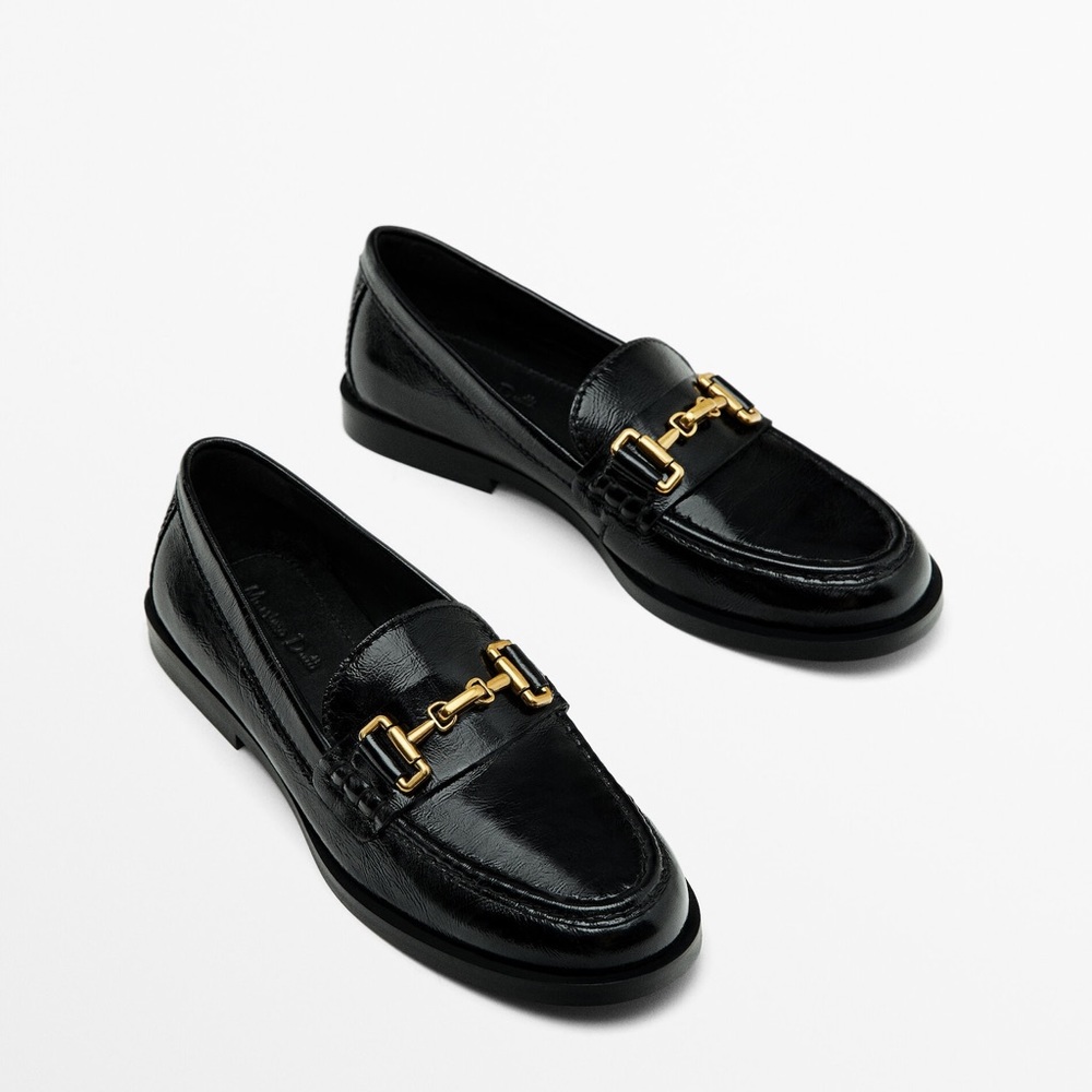 NWT Massimo Dutti Creased Patent-Finish Loafers With Horsebit